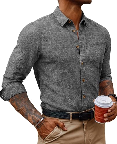Gothic Black Linen Button Down Men's Shirt