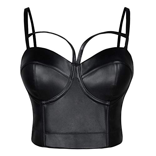 Charmian Gothic Spaghetti Strap Leather Corset Crop Top