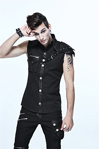 Steampunk Black Slim-Fit Men's Casual Sleeveless Shirt