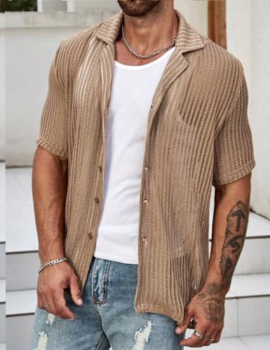 Stylish Men's Hawaiian Beach Shirt - Light Coffee