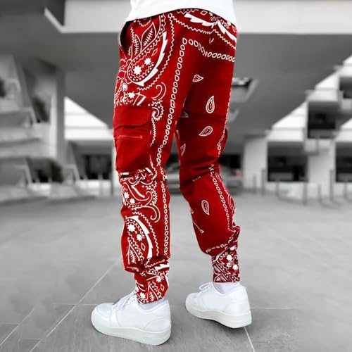 Paisley Drawstring Cargo Pants for Men - Streetwear