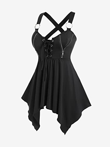 Black Lace Up Handkerchief Tank Top for Plus Size