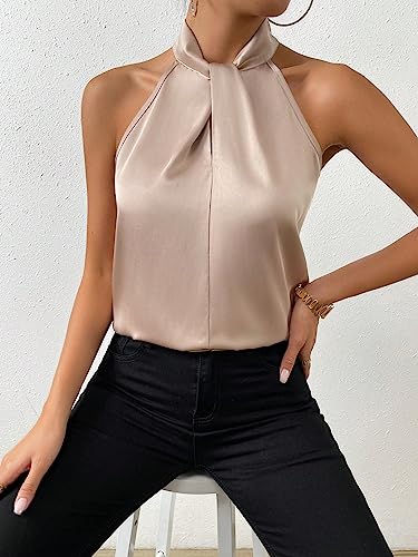 Elegant Silky Twist Front Blouse - Apricot