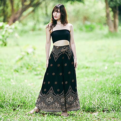 Black Peacock Flower Palazzo Pants for Goddesses