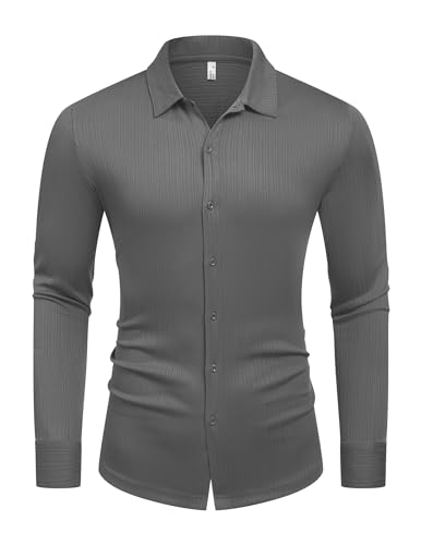 COOFANDY Men's Slim Fit Casual Button-Down Shirt Fantasy Gray