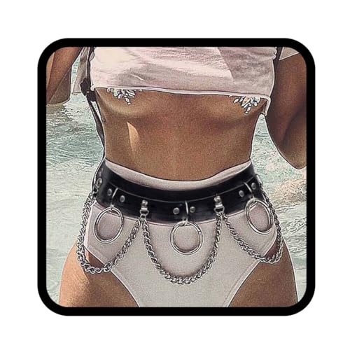 Gothic Leather Waist Chain Belt for Women - Black