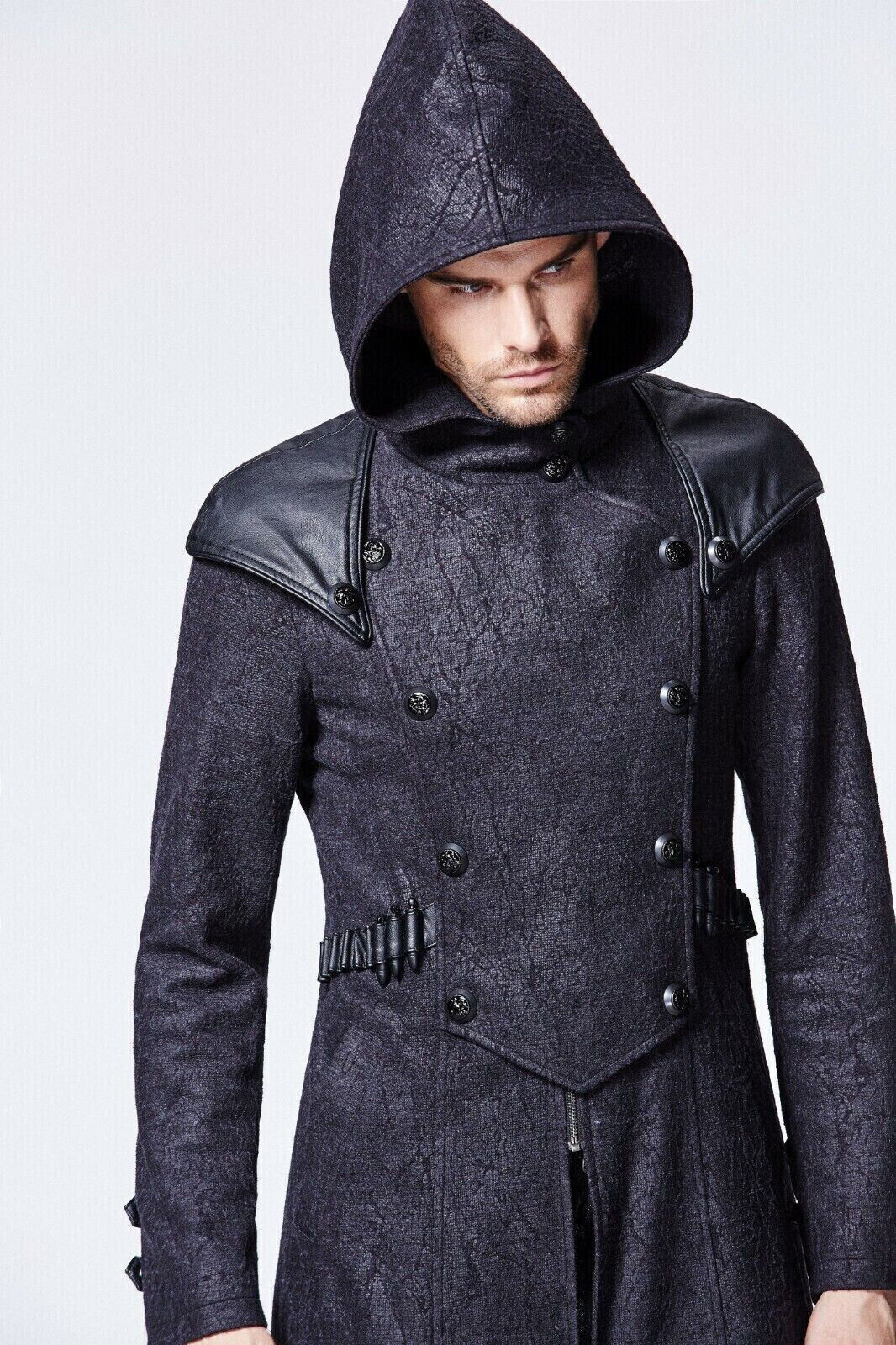 Assassin's Creed Hooded Military Gothic Black Brocade Coat