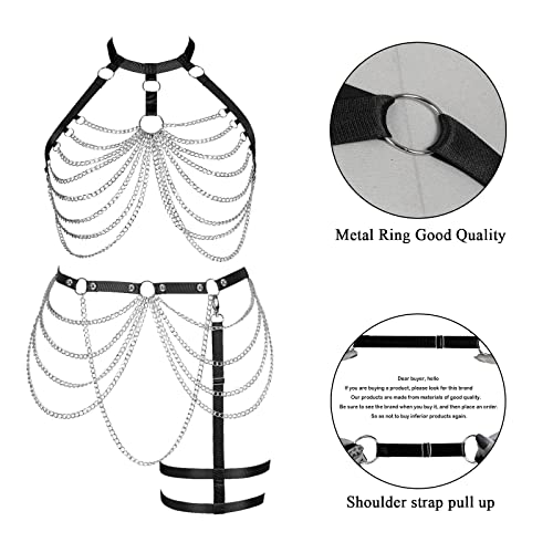 Black Chain Cage Body Harness Garter Set for Women