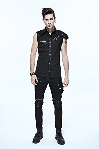 Steampunk Black Slim-Fit Men's Casual Sleeveless Shirt