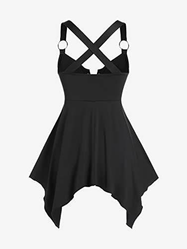 Black Lace Up Handkerchief Tank Top for Plus Size