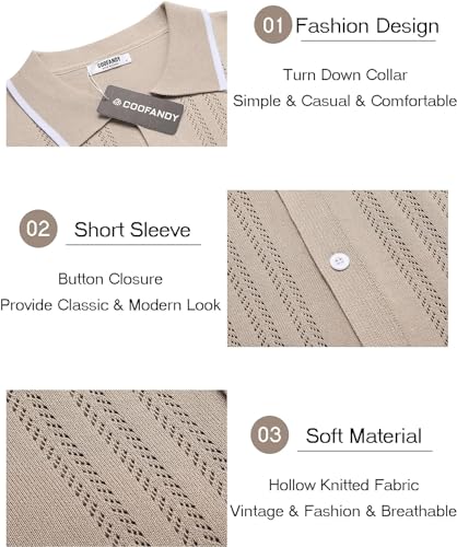 COOFANDY Men's Vintage Knit Polo Shirt