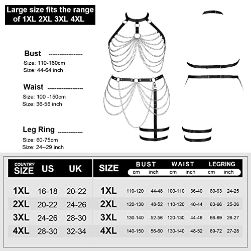 Black Chain Cage Body Harness Garter Set for Women