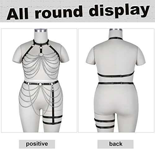 Black Chain Cage Body Harness Garter Set for Women