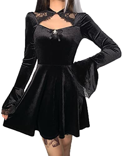 Gothic Vintage Black Mini Dress with High Waist