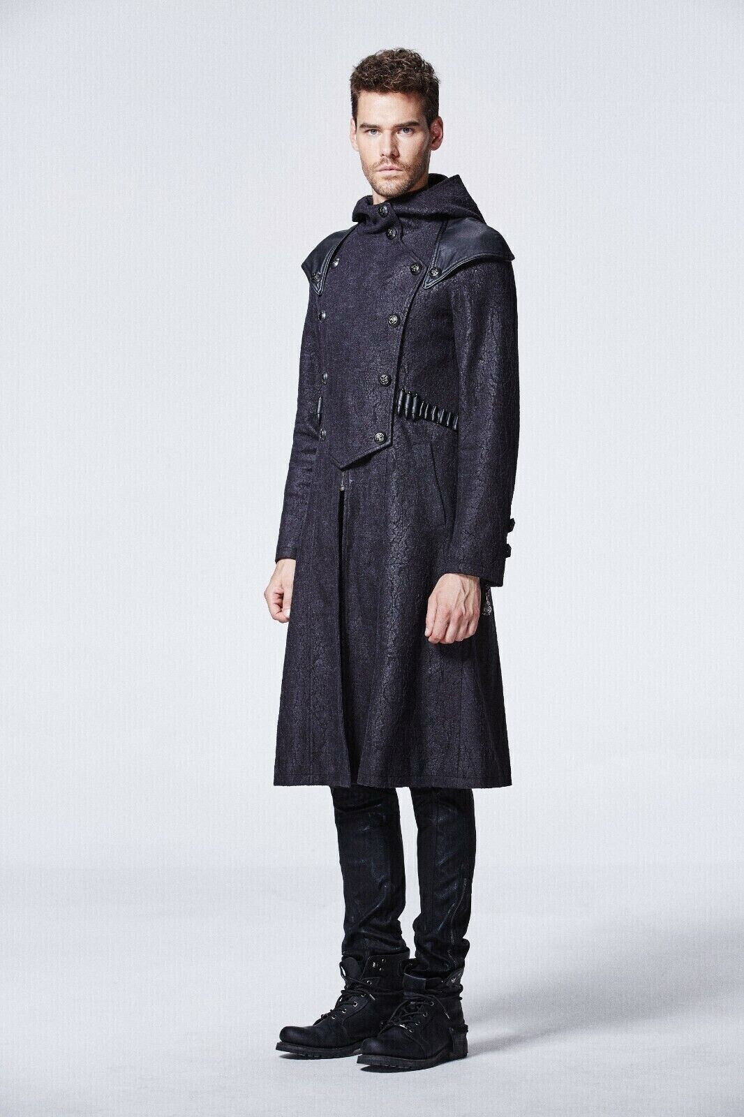 Assassin's Creed Hooded Military Gothic Black Brocade Coat