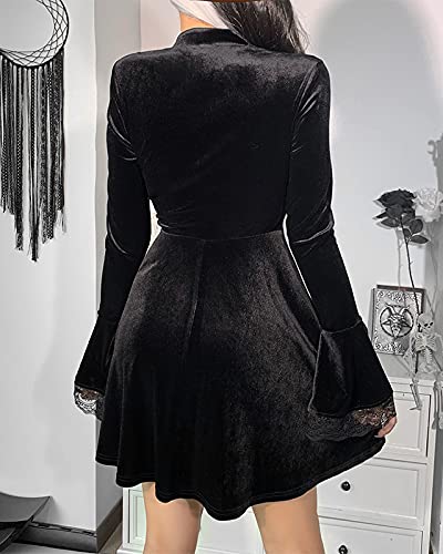 Gothic Vintage Black Mini Dress with High Waist