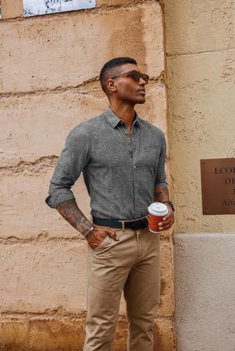 Gothic Black Linen Button Down Men's Shirt