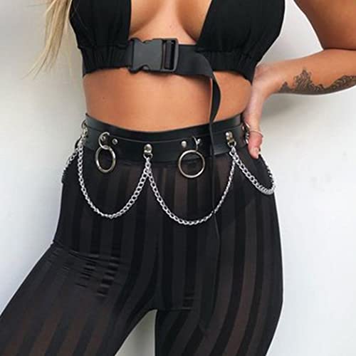 Gothic Leather Waist Chain Belt for Women - Black