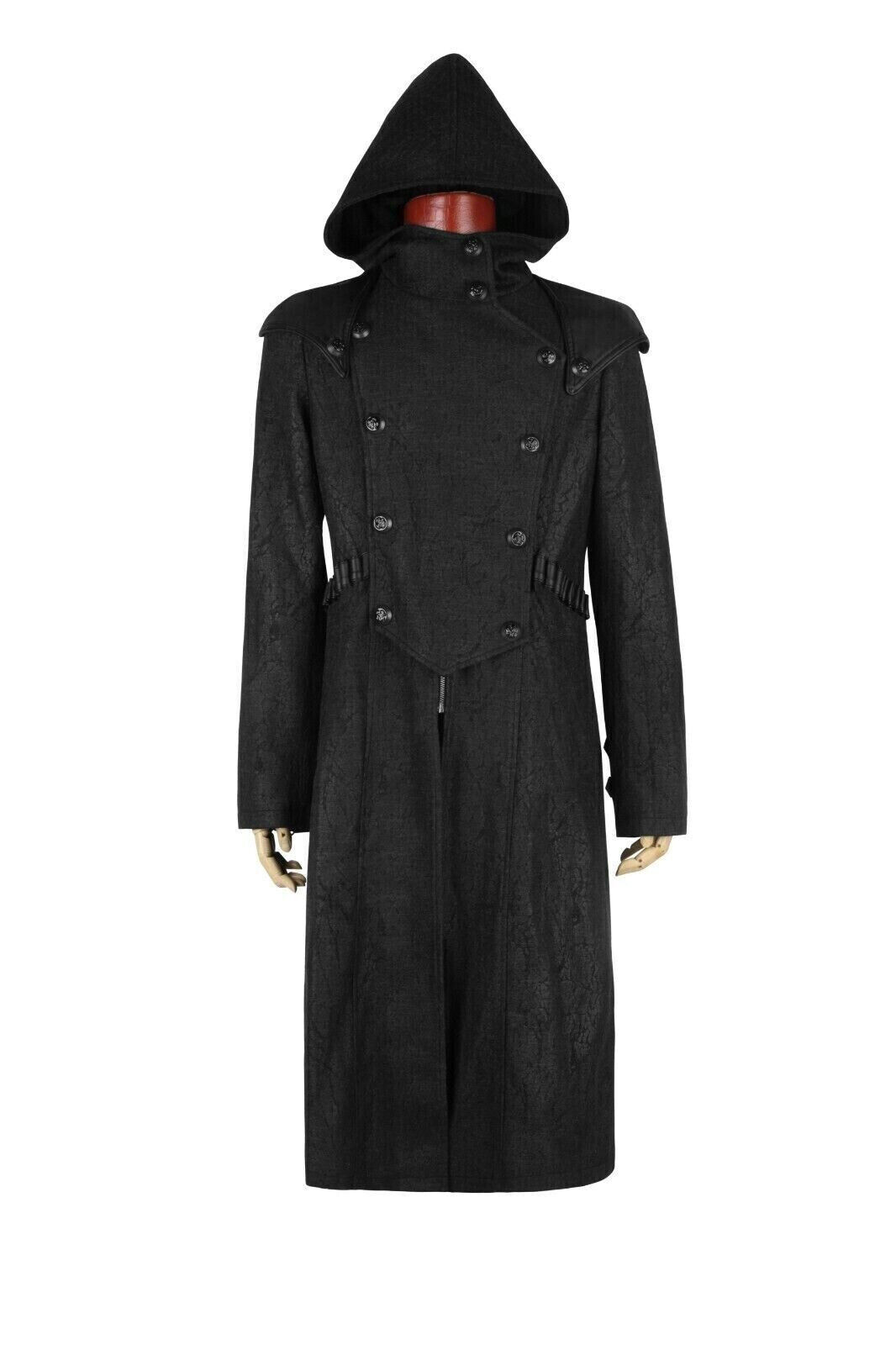 Assassin's Creed Hooded Military Gothic Black Brocade Coat