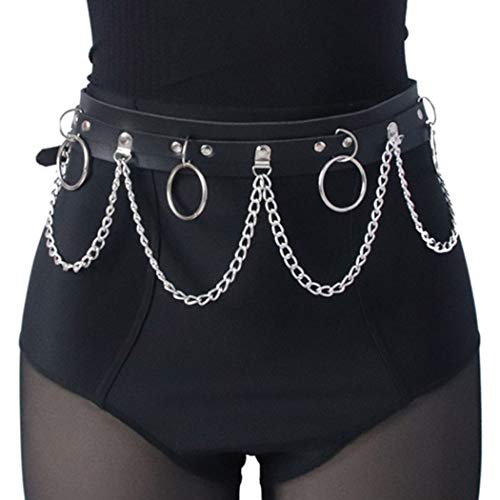 Gothic Leather Waist Chain Belt for Women - Black