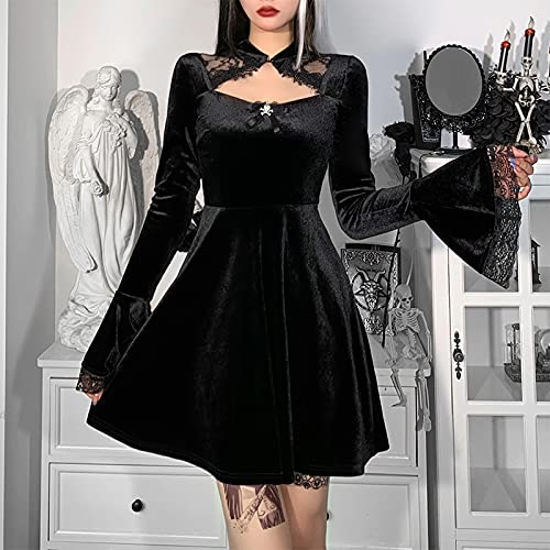 Gothic Vintage Black Mini Dress with High Waist