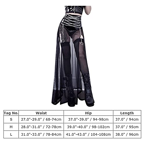 Gothic High Slit Maxi Skirt with Chain Belt