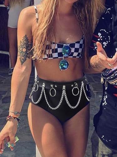 Gothic Leather Waist Chain Belt for Women - Black