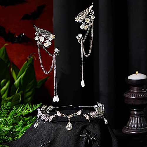 Silver Rhinestone Leaf Headband with Elf Ears - 3PCS