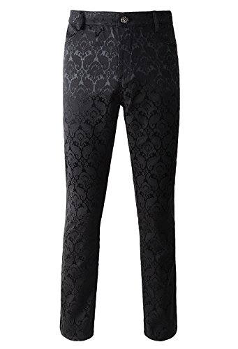 Gothic Steampunk Men's Brocade Trousers with Braiding Trim