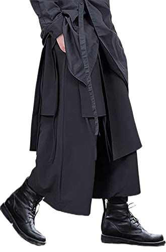AITFINEISM Men's Japanese Kimono Harem Pants - Black