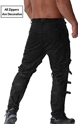 AKARMY Men's Gothic Techwear Cargo Pants Black