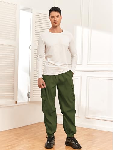Green Drawstring Cargo Pants for Unisex