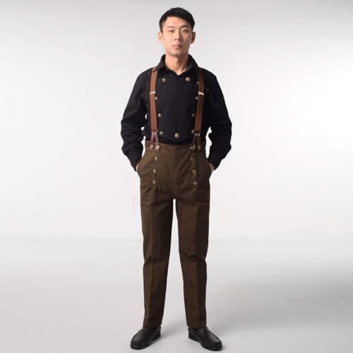 Mens Victorian Steampunk Gothic Cosplay Pants Olive Green