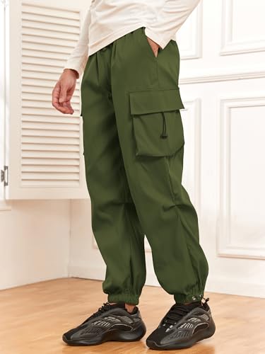 Green Drawstring Cargo Pants for Unisex