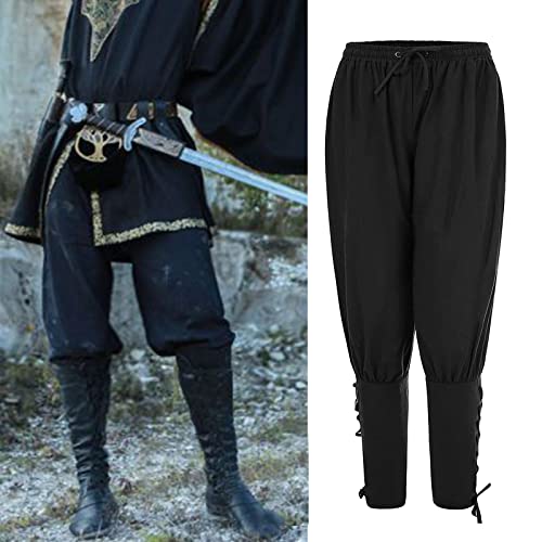Medieval Viking Pirate Costume Trousers (S, Black)