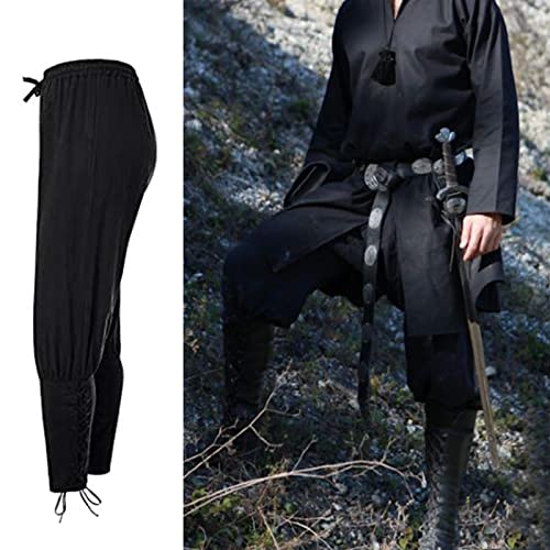 Medieval Viking Pirate Costume Trousers (S, Black)