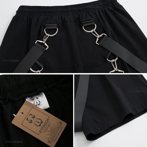 XYXIONGMAO Cyberpunk Men's Techwear Cargo Shorts (Black)