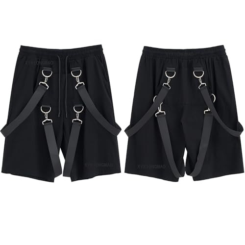 XYXIONGMAO Cyberpunk Men's Techwear Cargo Shorts (Black)