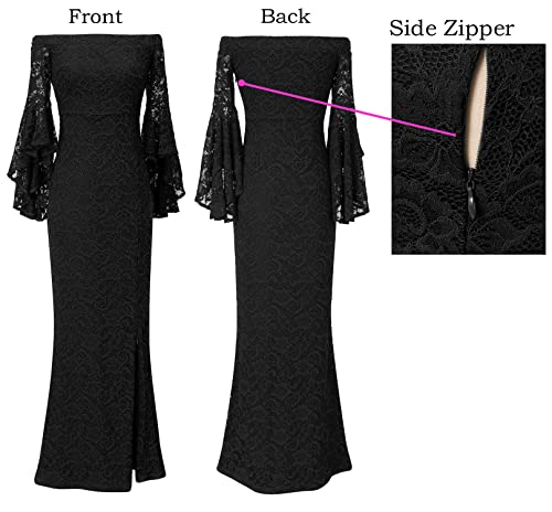 Floral Lace Off Shoulder Bell Sleeve Maxi Dress