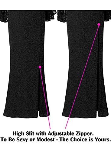 Floral Lace Off Shoulder Bell Sleeve Maxi Dress