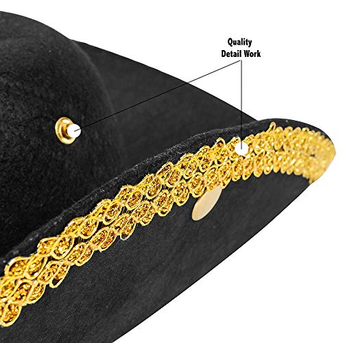 Colonial Style Tricorn Pirate Hat - Deluxe Quality