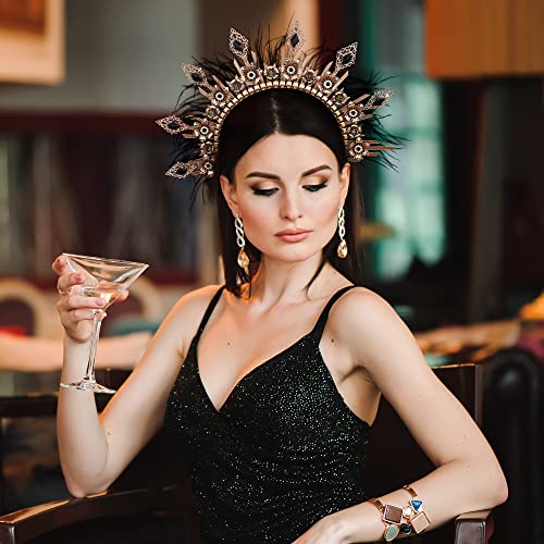 Gold Spiked Halo Crown Headband Feather Goddess Tiara
