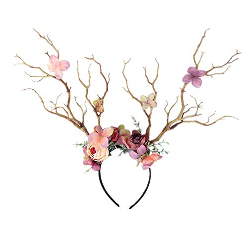XIDAJIE Deer Antler Flower Crown Headband for Goddess