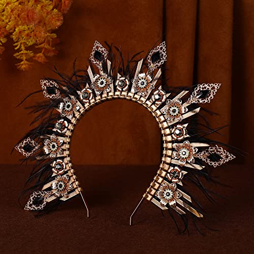 Gold Spiked Halo Crown Headband Feather Goddess Tiara