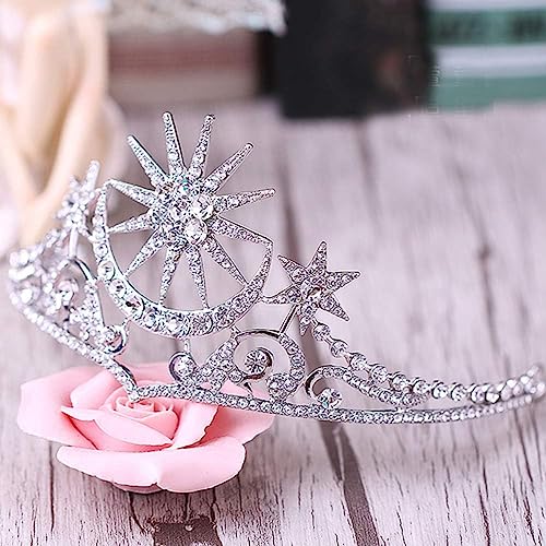 FRCOLOR Star Goddess Crown Moon Tiara Headpiece Silver