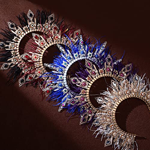 Gold Spiked Halo Crown Headband Feather Goddess Tiara