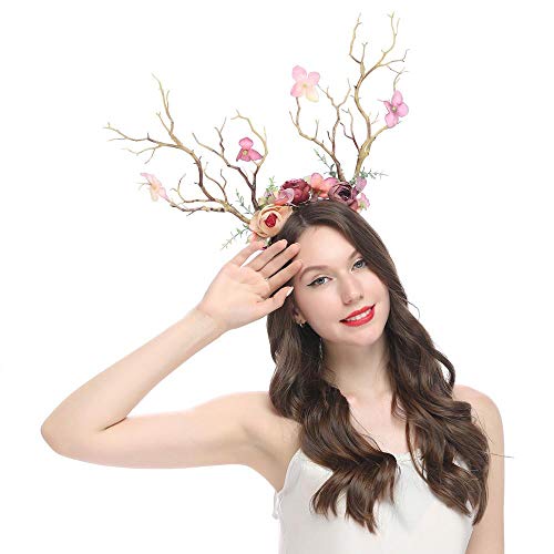 XIDAJIE Deer Antler Flower Crown Headband for Goddess