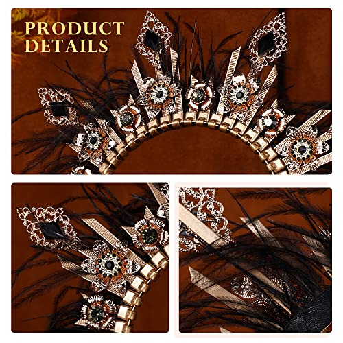 Gold Spiked Halo Crown Headband Feather Goddess Tiara