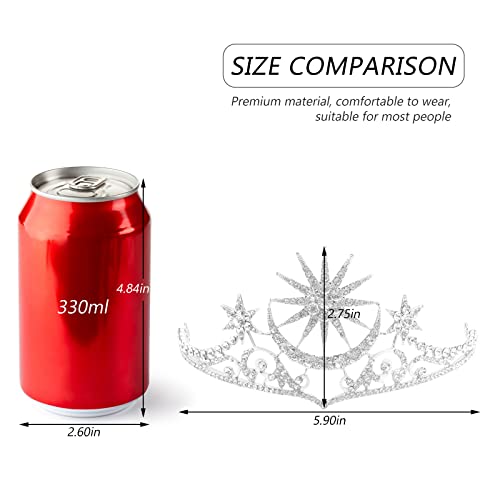 FRCOLOR Star Goddess Crown Moon Tiara Headpiece Silver