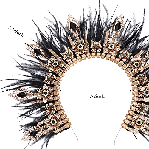 Gold Spiked Halo Crown Headband Feather Goddess Tiara